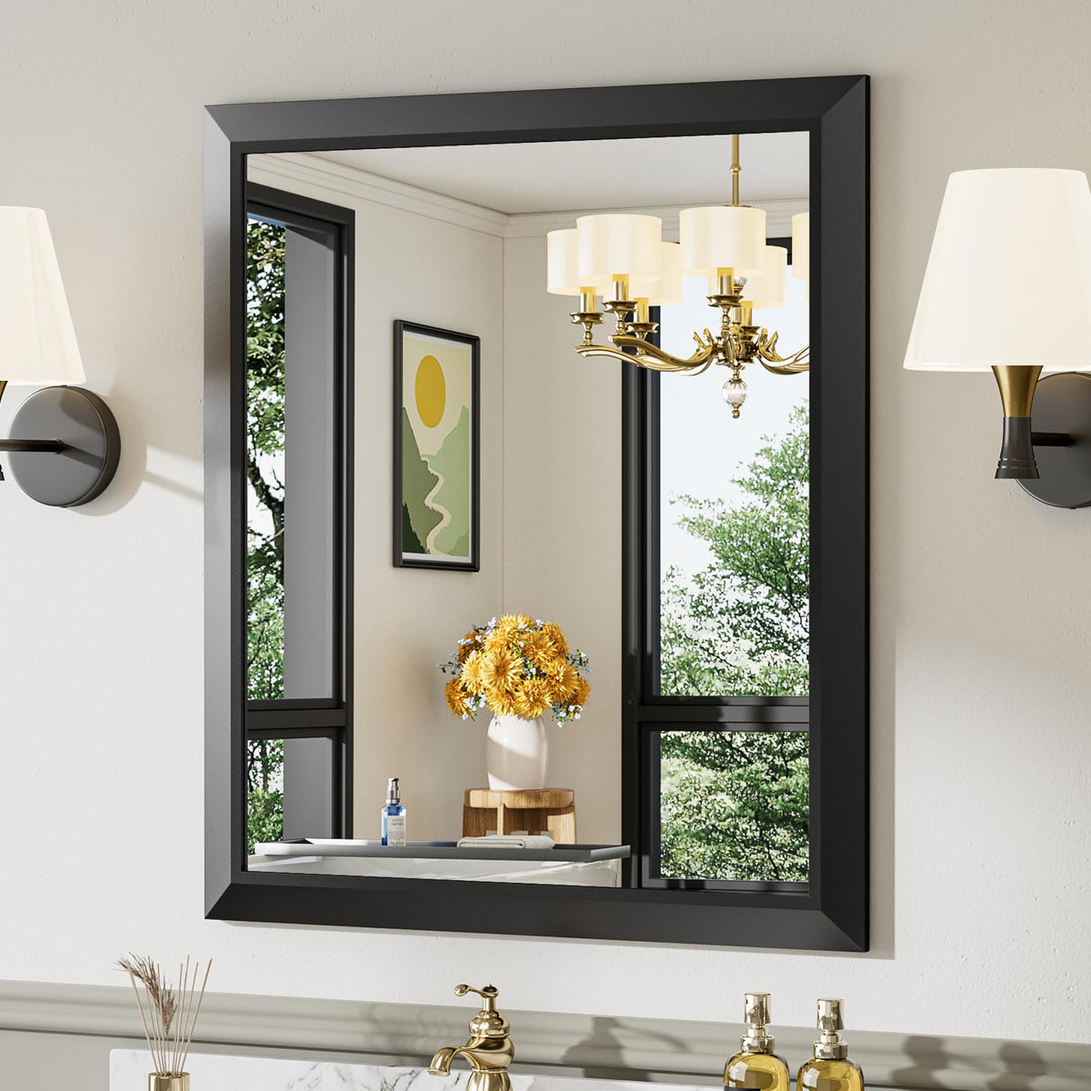 Briivue Black Metal Framed Bathroom Wall Mirror, 40x30 Inch