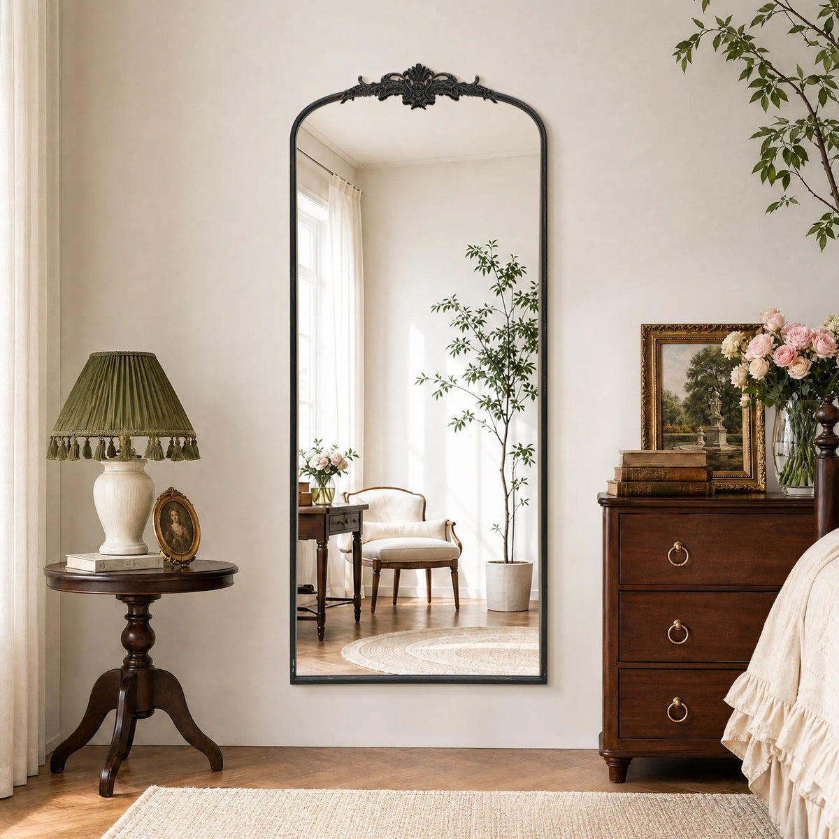 Besdomus Vintage Arched Gold Mirror: 40"x29" Large Brass Antique Decorative