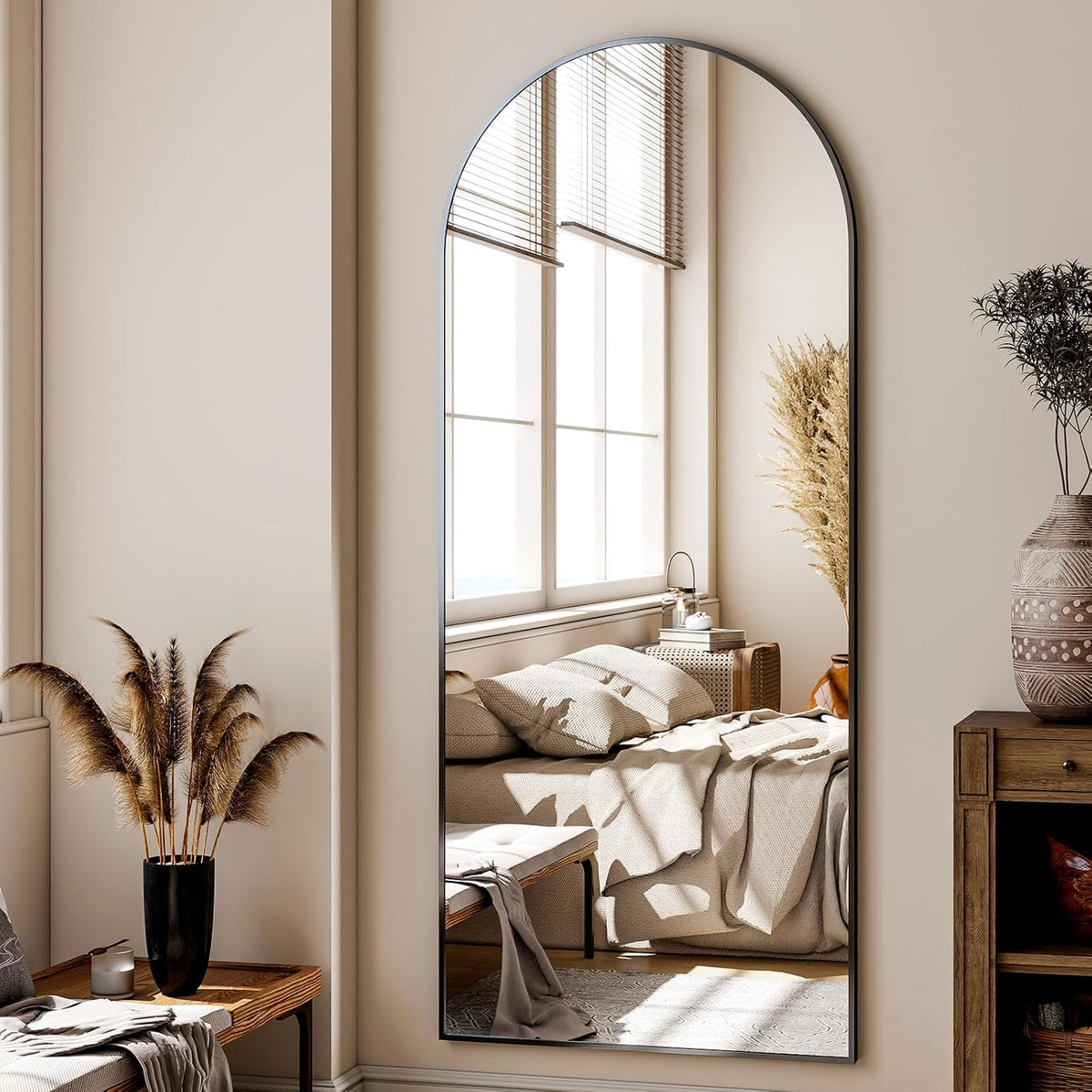 XRAMFY 24x68 Black Arched Full Length Mirror Floor Mirror with Metal Frame