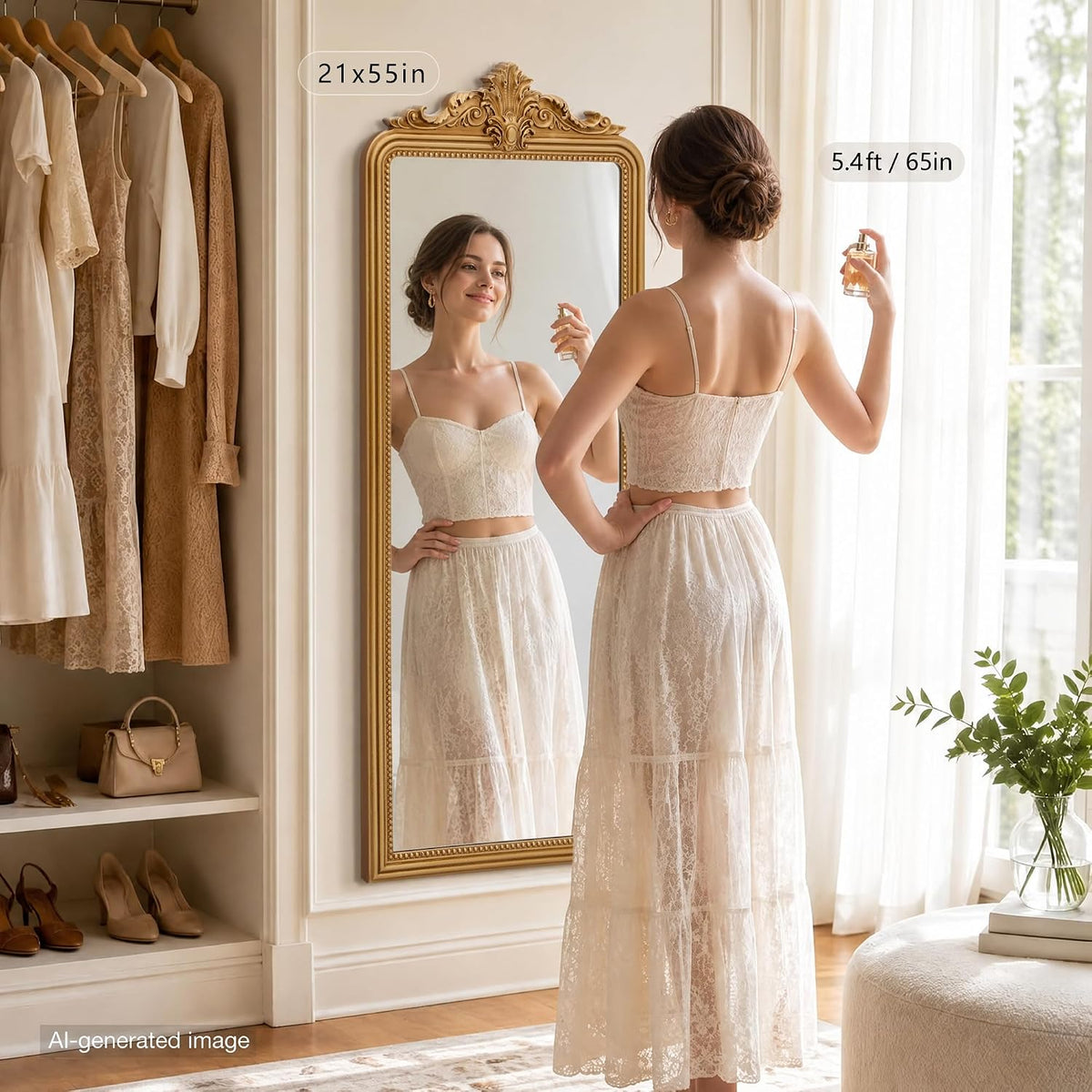 Besdomus Vintage Full Length Mirror: 21"x55" Gold Standing Arched Mirrors