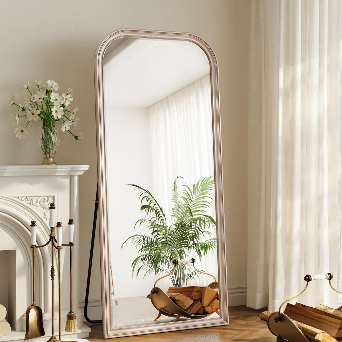 28"×69" Rounded Top Large Full Length Mirror, Arched Vintage Floor Stangding Body Mirror - PU Frame, Wall Mounted Hanging Leaning Antique Decor for Dressing Room, Entryway, Bedroom, Gold