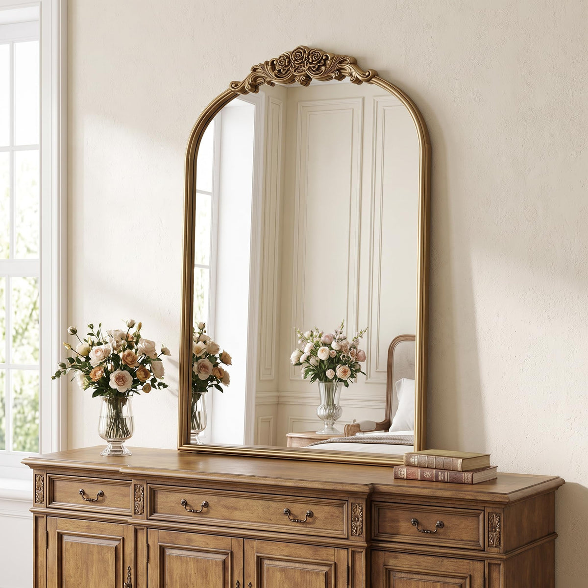 Vintage Gold Mirror 36"X30" Arched Antique Wall Mirror