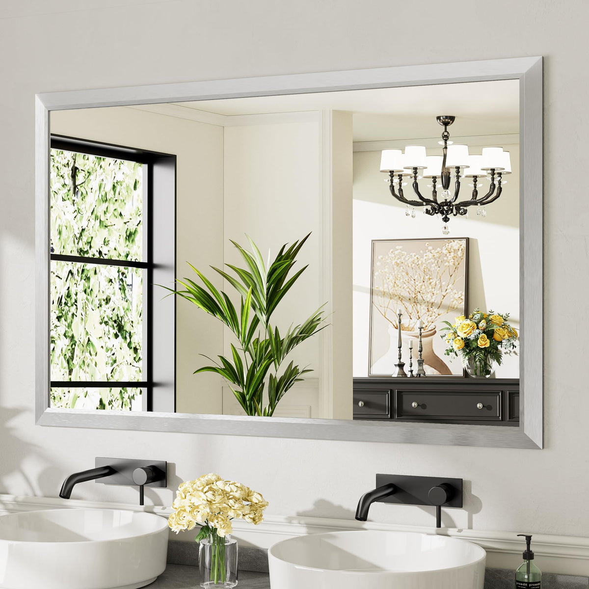 Briivue Black Metal Framed Bathroom Wall Mirror, 40x30 Inch