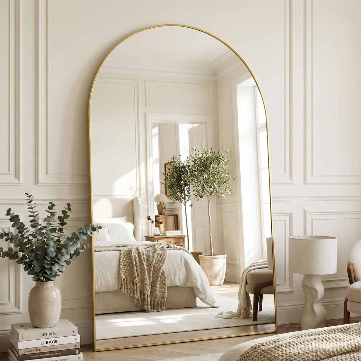 Suidia 71"x28" Arched Full Length Mirror with Stand, Black Floor Mirror