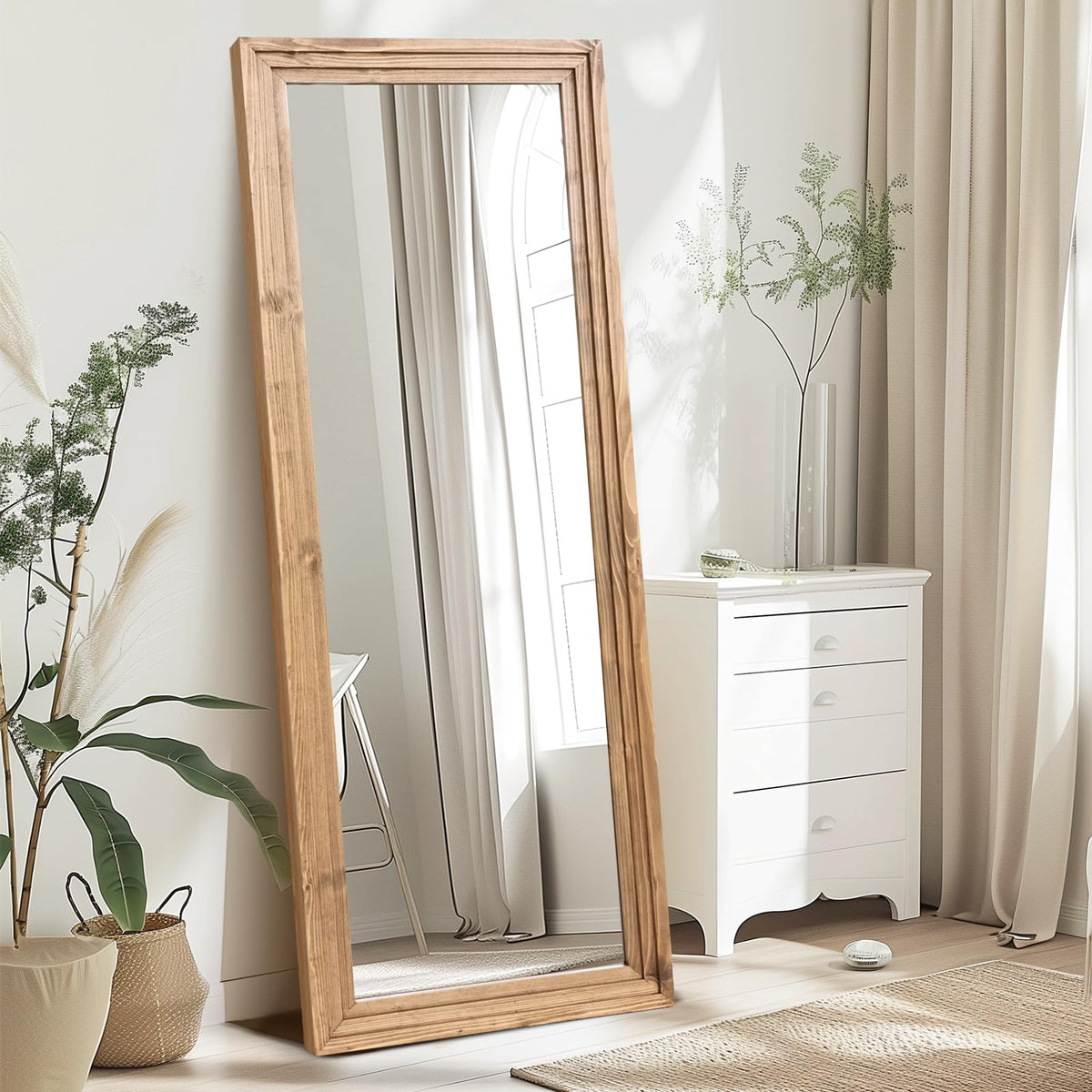 Full Length Mirror, 65 x 24 Inch Solid Wood Floor Mirror, Wood