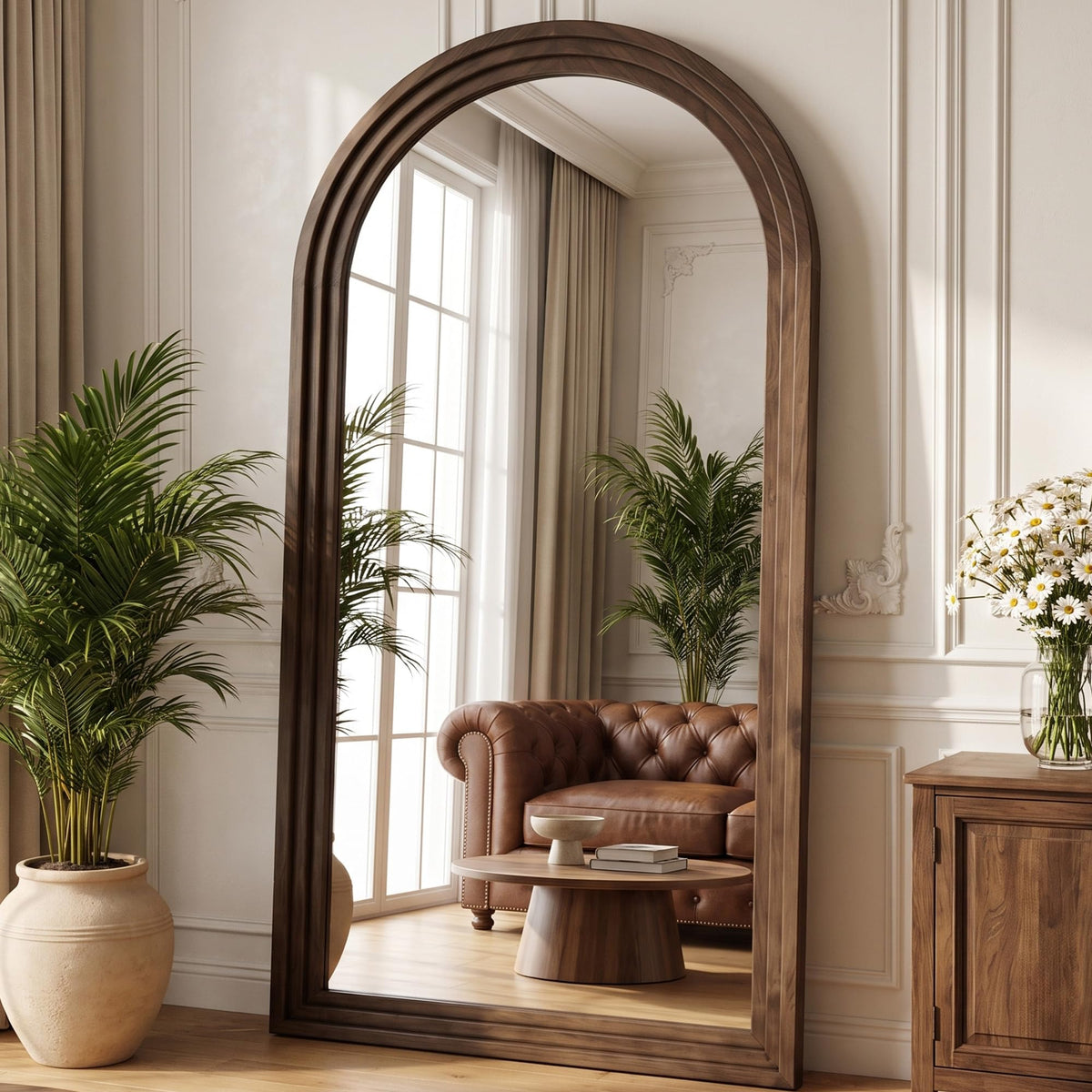 71"x32" Full Length Mirror, Large Wood Floor Mirror, Brown