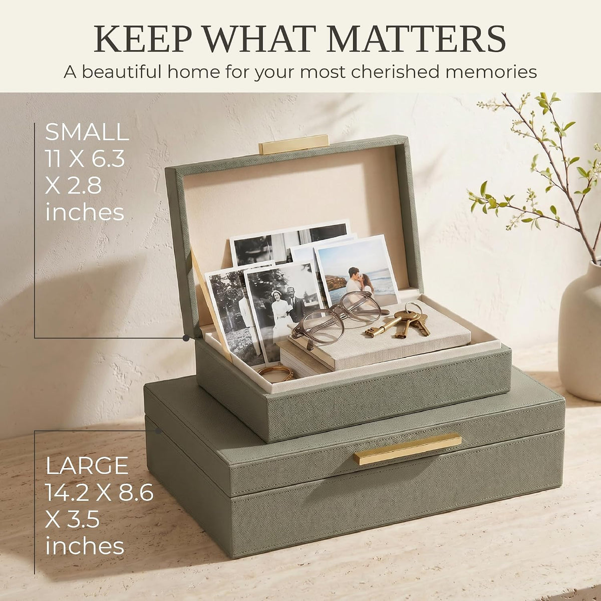 Decorative Storage Boxes with Lids - Set of 2 PU Leather Organizer Bins