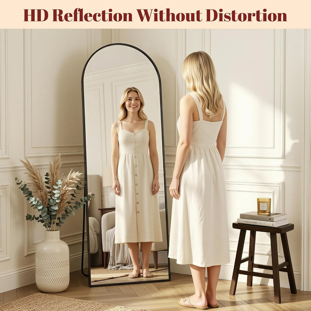 Suidia 71"x28" Arched Full Length Mirror with Stand, Black Floor Mirror