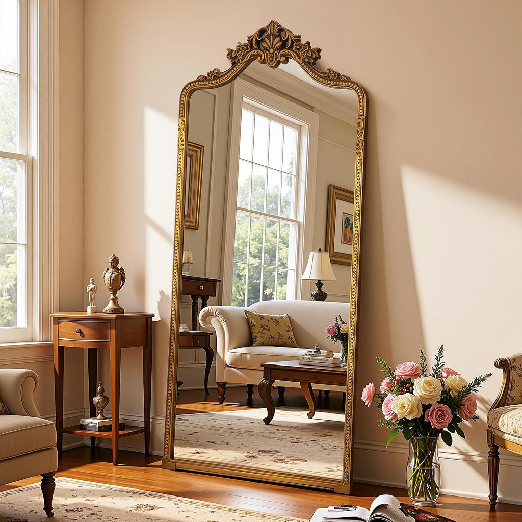 Antok 70"x28" Retro Full Length Mirror, Ornate Carved Floor Body Mirror