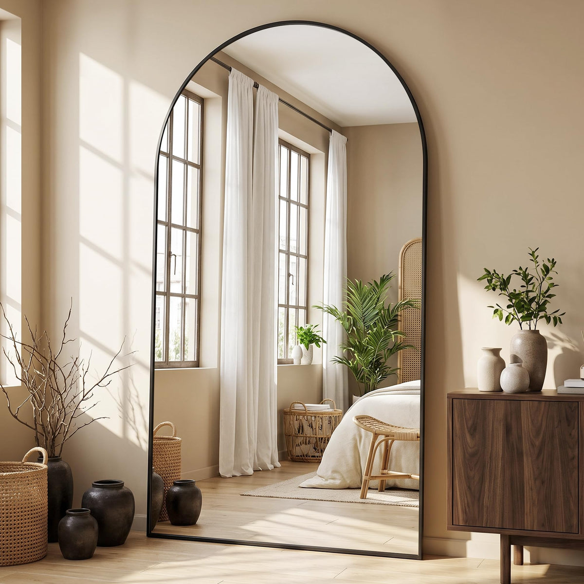 76"x34" Arched Full Length Mirror, Large Floor Mirror, Black
