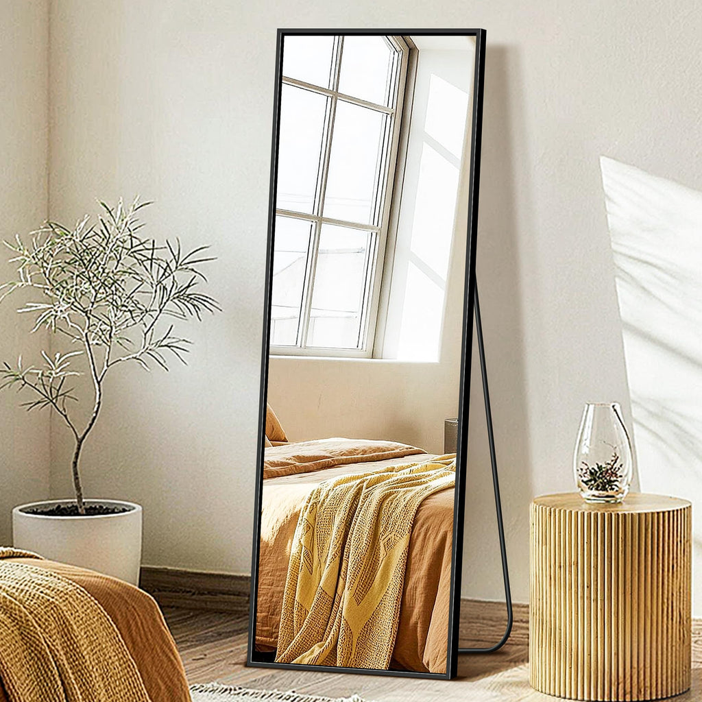 FICTOR Full Length Mirror with Stand, Floor Standing Mirror, 56"x15", Black