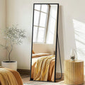 FICTOR Full Length Mirror with Stand, Floor Standing Mirror, 56"x15", Black