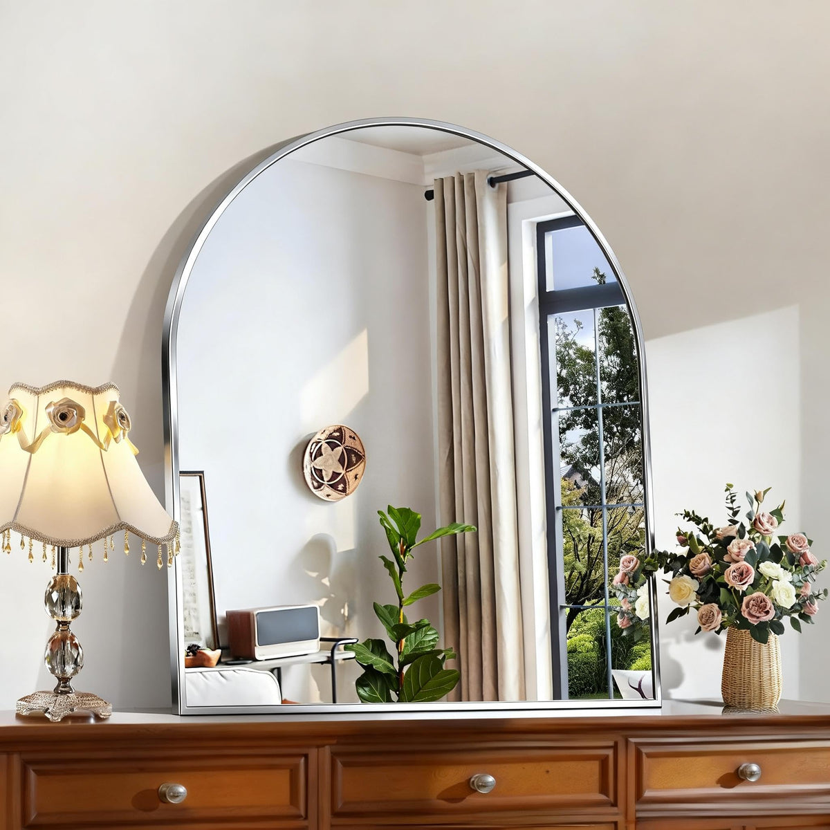 CIRCUMI Arched Wall Mirror, 36"x48" Black Arched Mirror for Bathroom