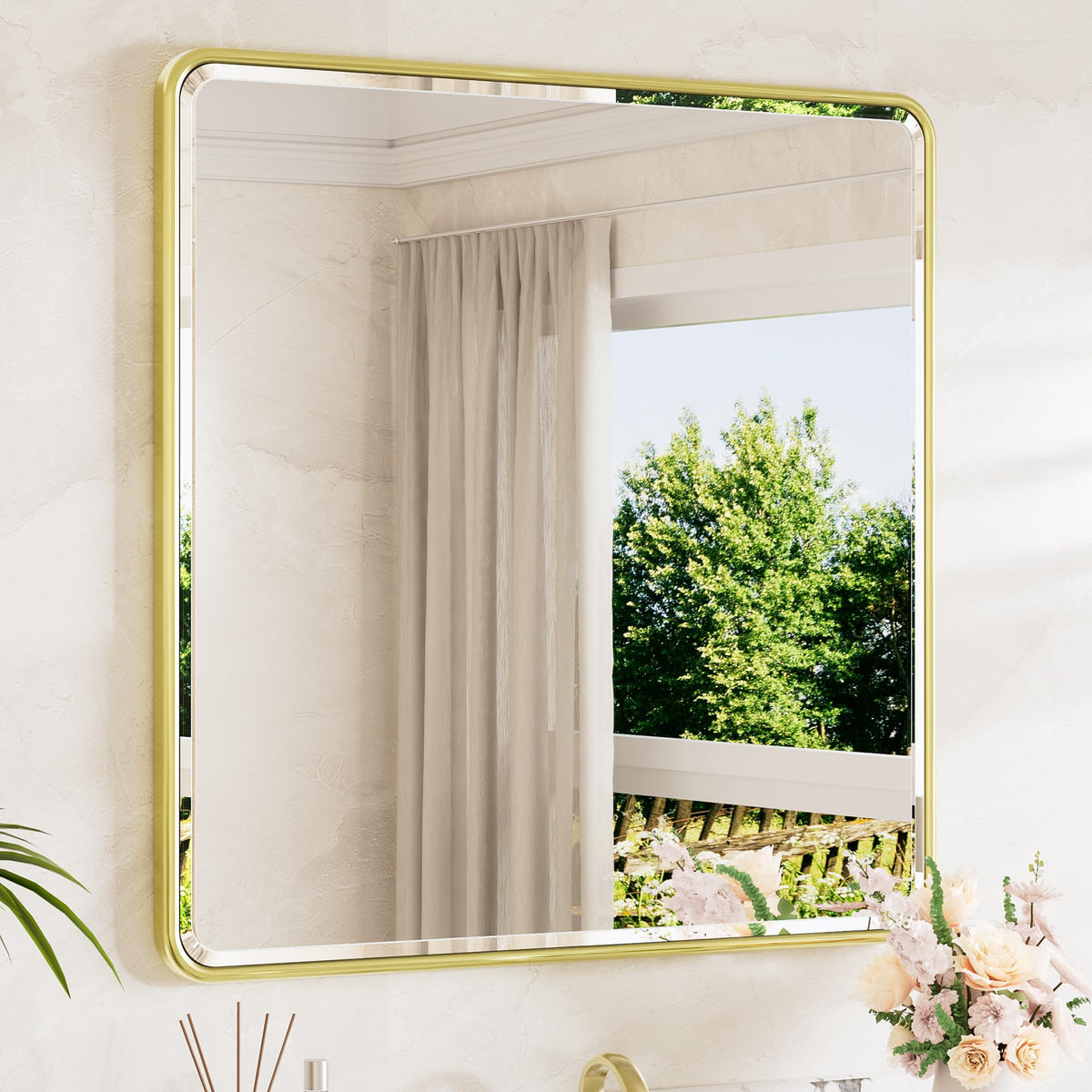 TETOTE Brushed Nickel Mirror 20 x 30 Beveled Edge Tempered Glass, Rounded Corner Rectangle Bathroom Mirror for Over Sink for Modern Bathroom, Living Room, Bedroom, Entryway