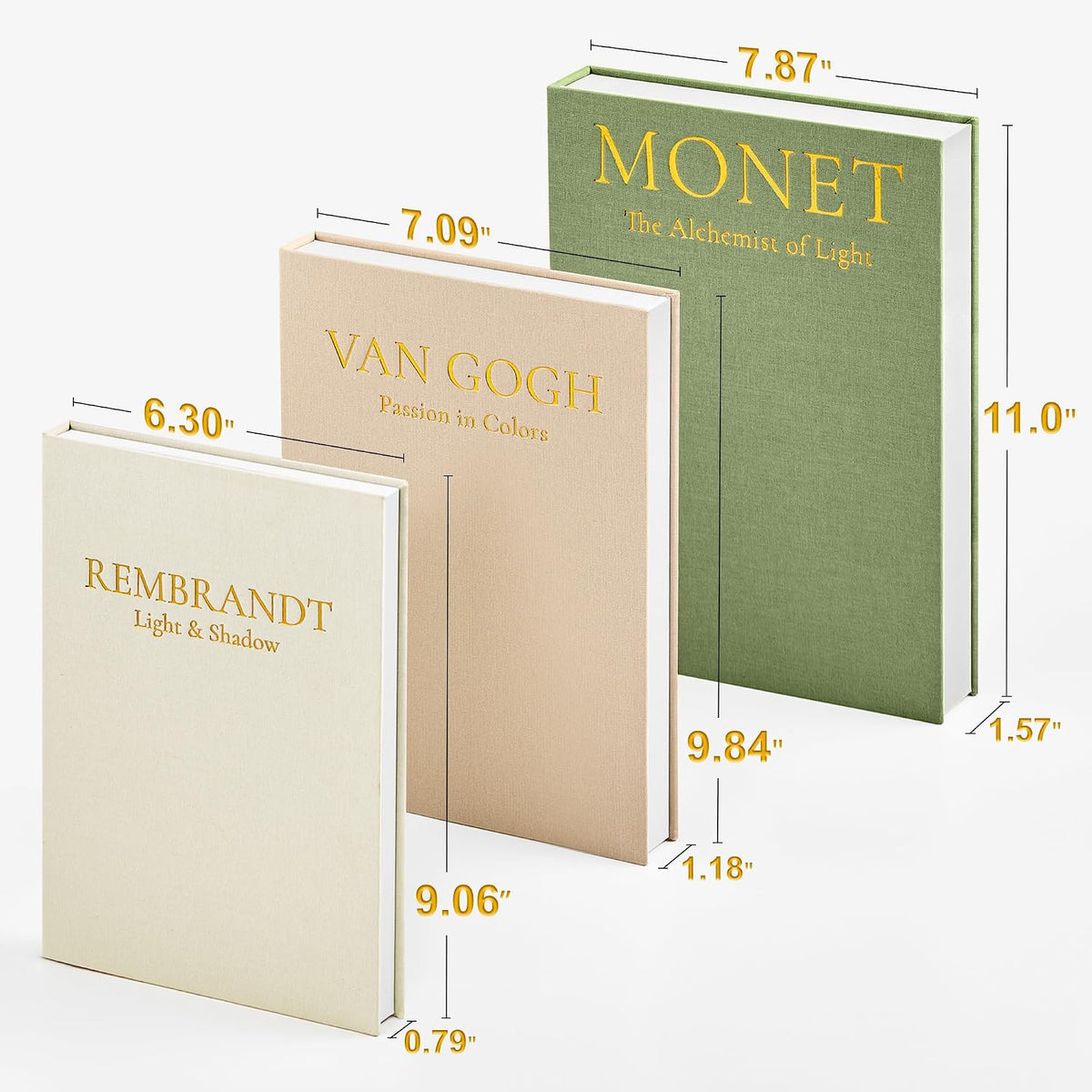 JARLINK Aesthetic Decorative Books, Set of 3 Linen Faux Book Boxes, Sage