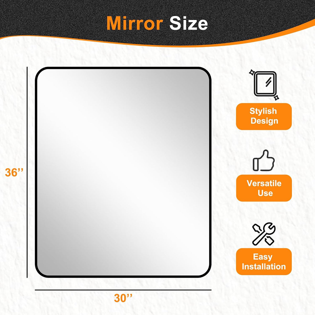 Delma Bathroom Vanity Mirror, Black Framed Mirror for Over Sink, 36x30
