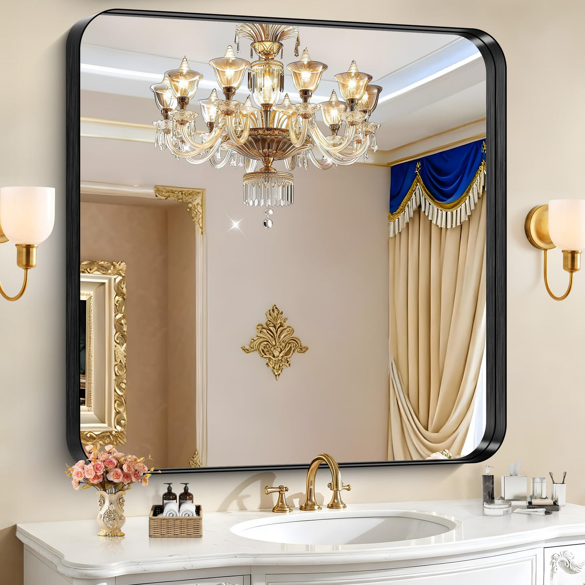CIRCUMI Arched Wall Mirror, 36"x48" Black Arched Mirror for Bathroom