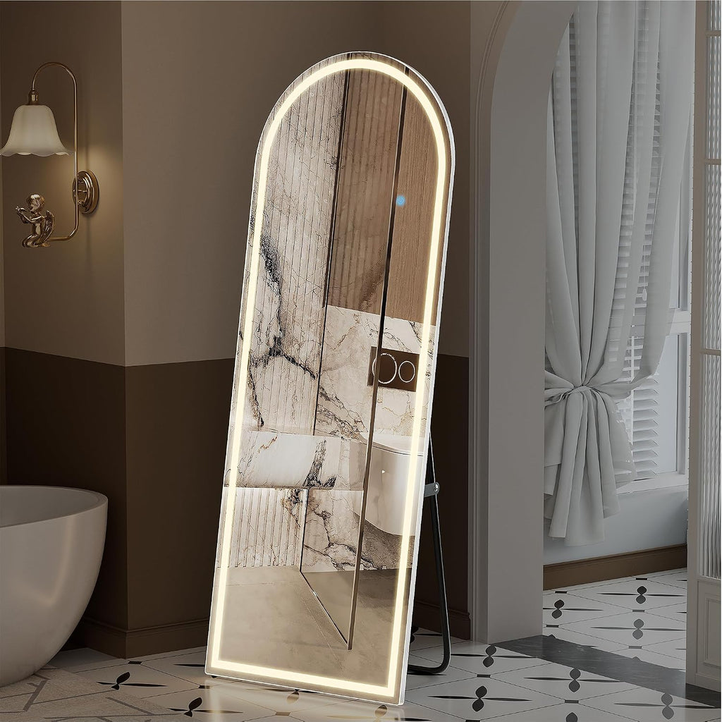 Alpen 71x26 Inches Arched LED Full Length Mirror, Floor Mirror with Stand