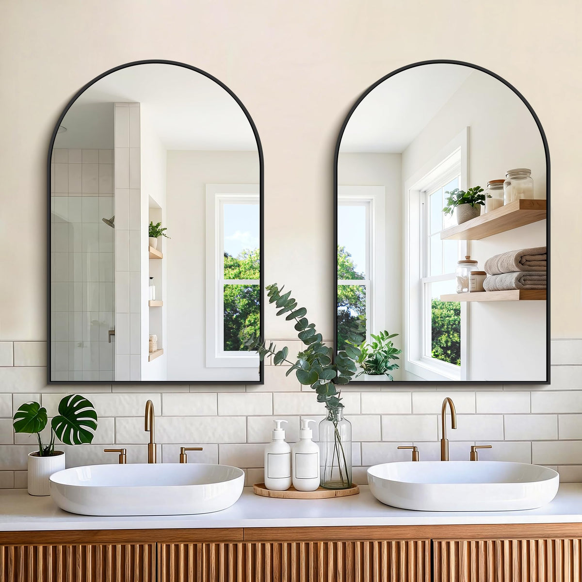 CIRCUMI Arched Wall Mirror, 36"x48" Black Arched Mirror for Bathroom