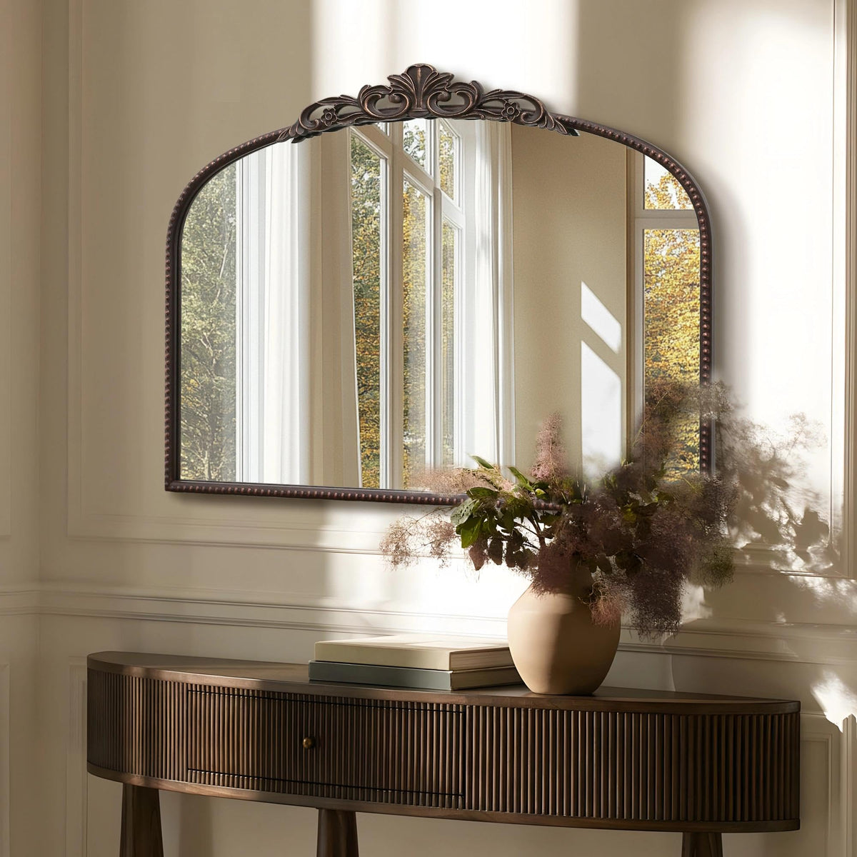 Micasso Vintage Bronze Wall Mirror: 40"x29" Baroque Antique Arched Mirror