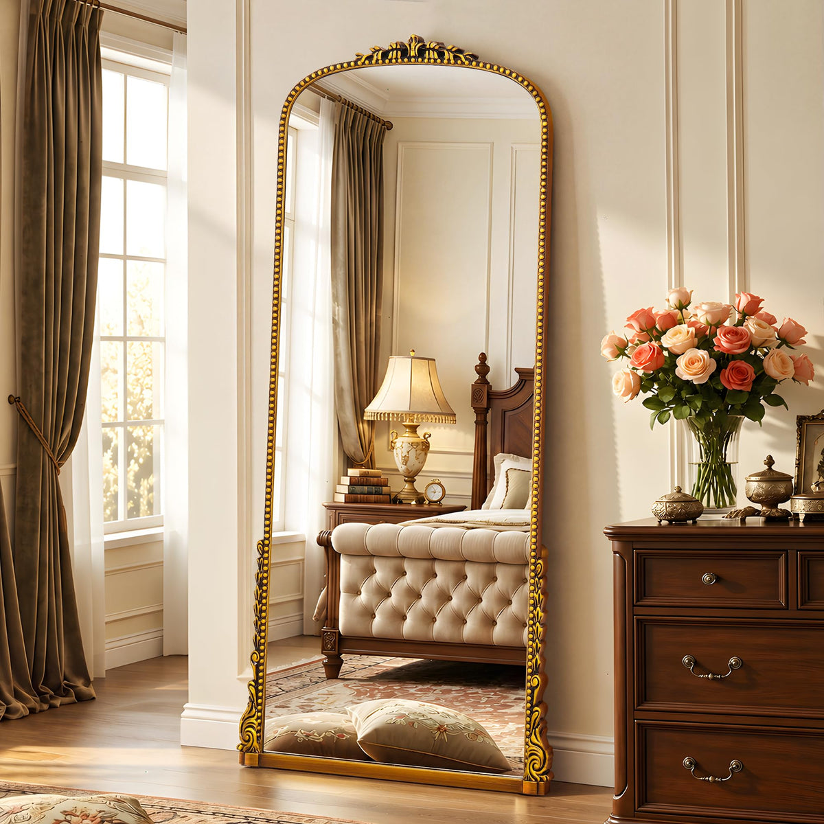 Antok 70"x28" Retro Full Length Mirror, Ornate Carved Floor Body Mirror