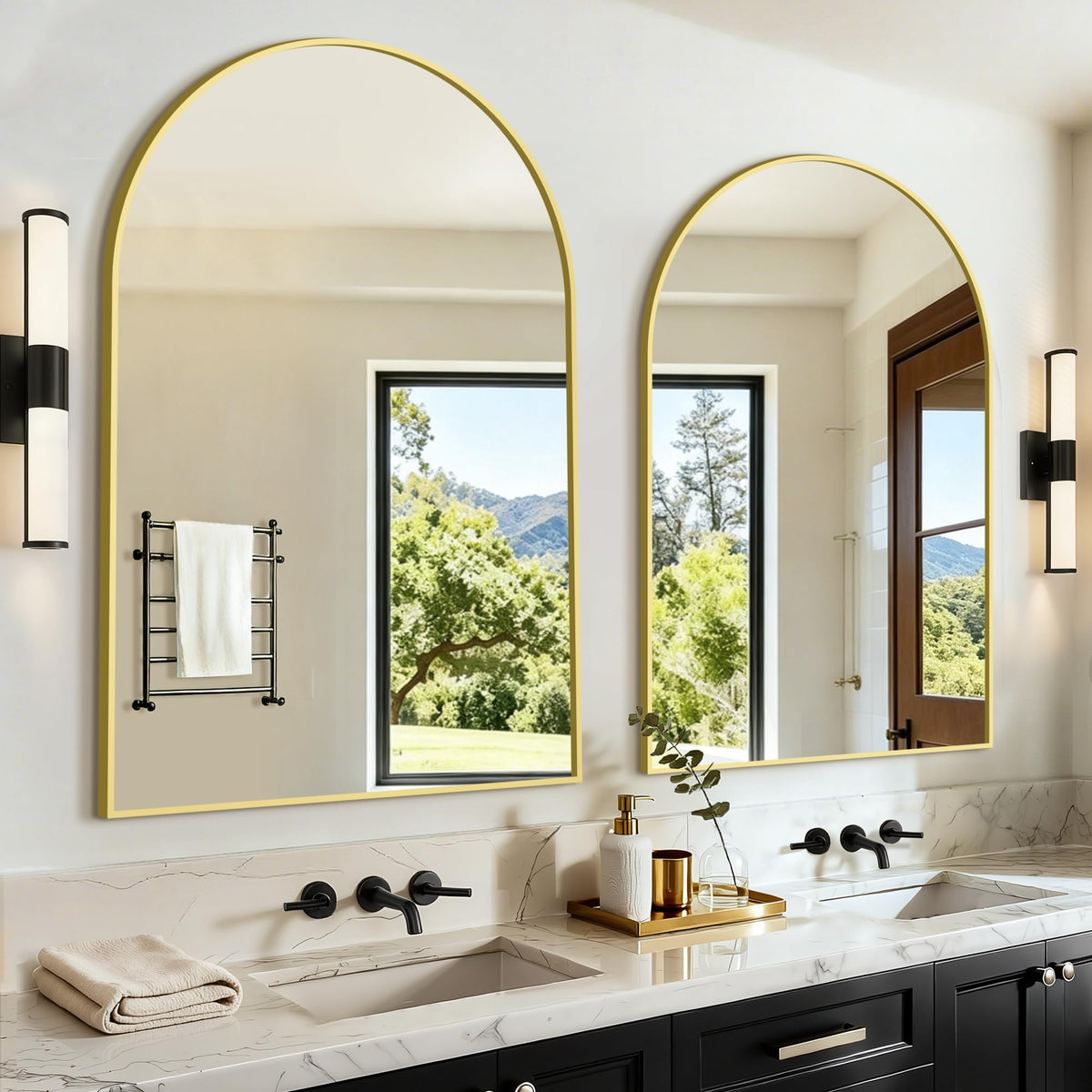Arched Bathroom Vanity Mirror for Over Sink, 2 Pack 30”x20”, Black