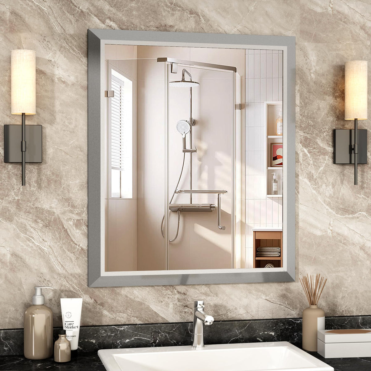 SMIROR 24x36 Matte Black Bathroom Vanity Mirror for Over Sink