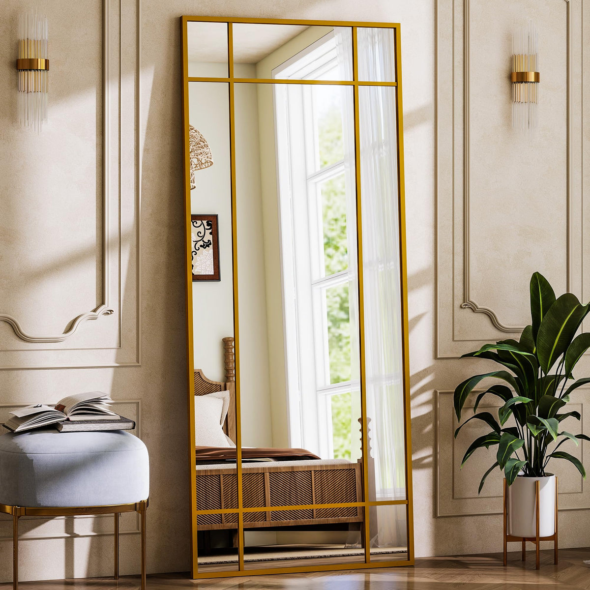 HARRITPURE Windowpane Full Length Mirror, 71"x30" Floor Mirror, Bronze