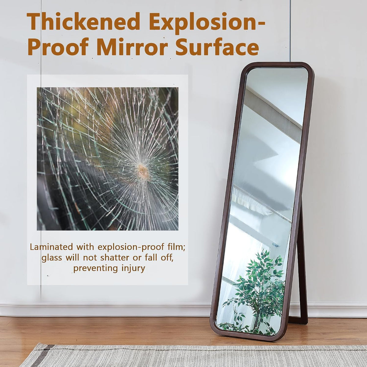 KEIKI Freestanding Floor Mirror with Stand, 2-in-1 Wall Mounted Dressing Mirror, Full Length Body Mirror for Bedroom Living Room, Walnut