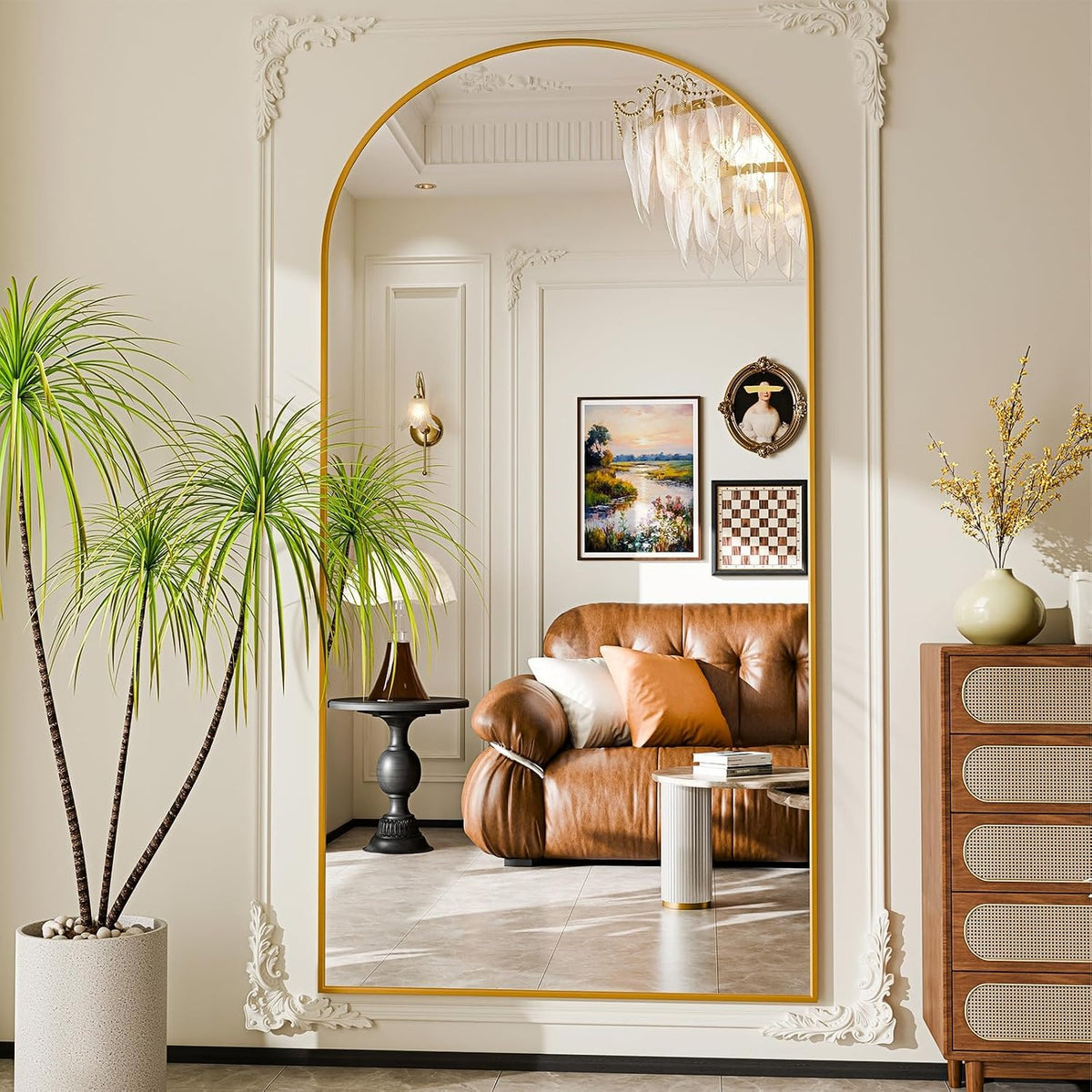 81"×41" Floor Mirror Full Length Arched Full Length Mirror Gold