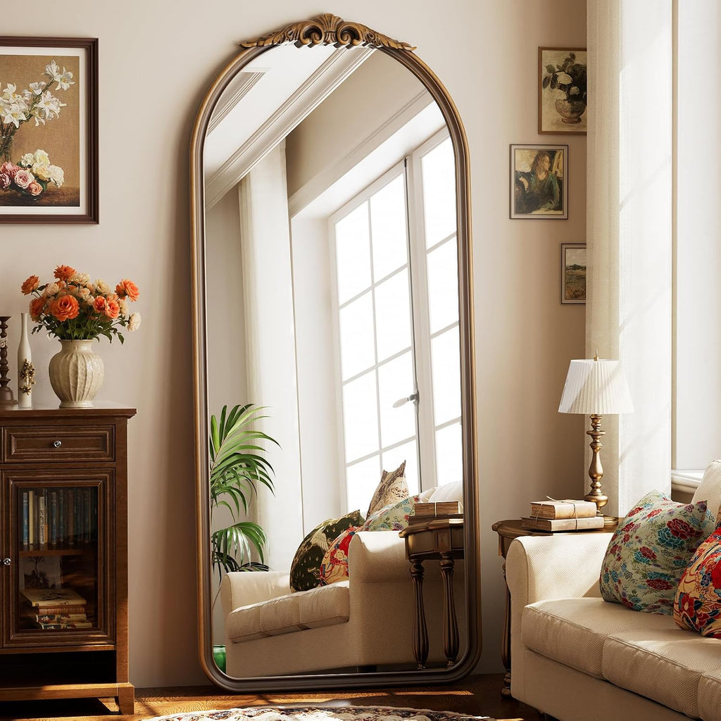 Arched Mirror Full Length 71 X 30 Wood Nature Walnut Light Brown