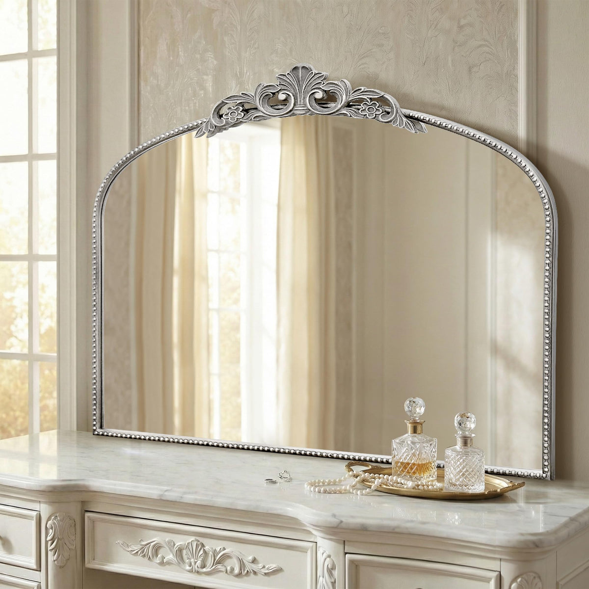 Micasso Vintage Bronze Wall Mirror: 40"x29" Baroque Antique Arched Mirror