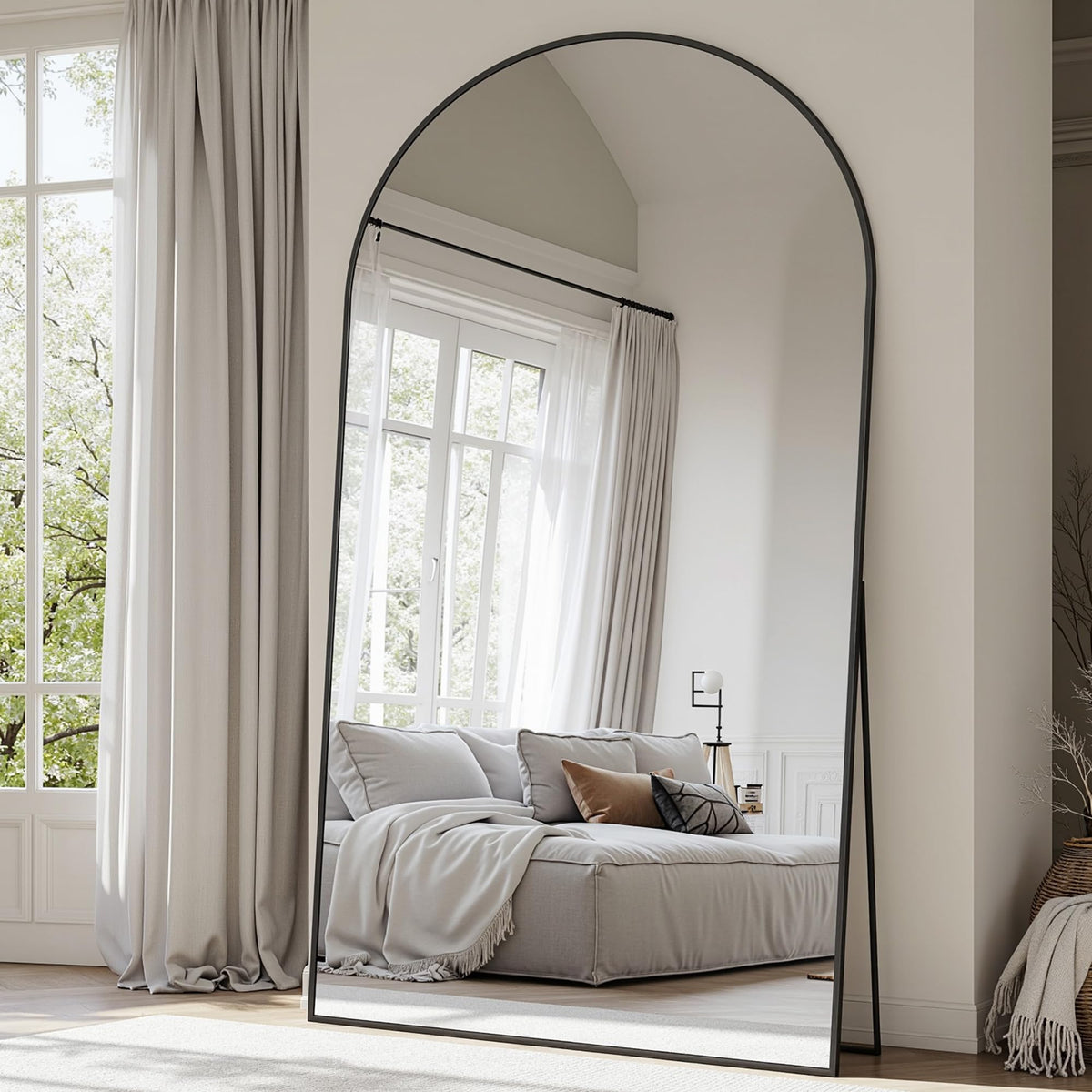 Suidia 71"x28" Arched Full Length Mirror with Stand, Black Floor Mirror