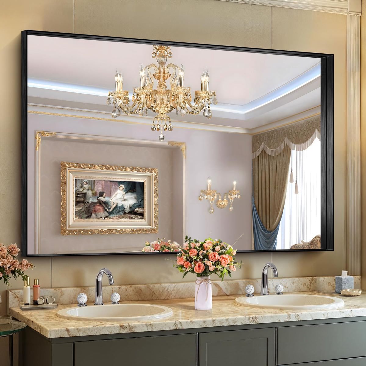 CIRCUMI Arched Wall Mirror, 36"x48" Black Arched Mirror for Bathroom