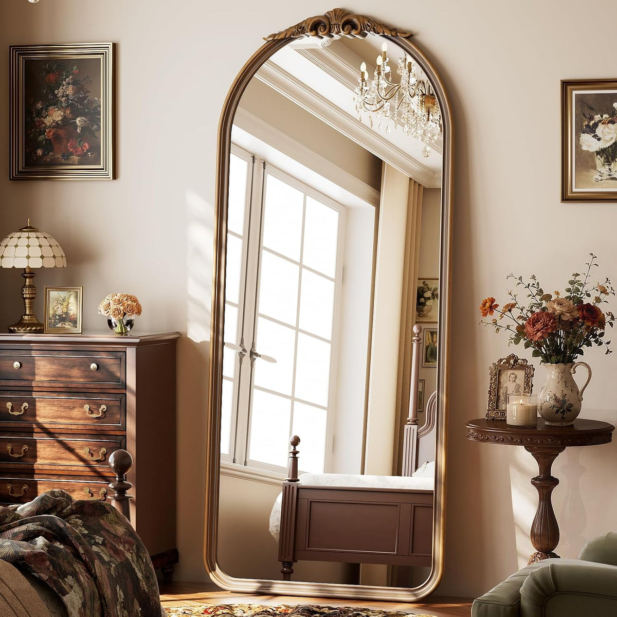 Arched Mirror Full Length 71 X 30 Wood Nature Walnut Light Brown