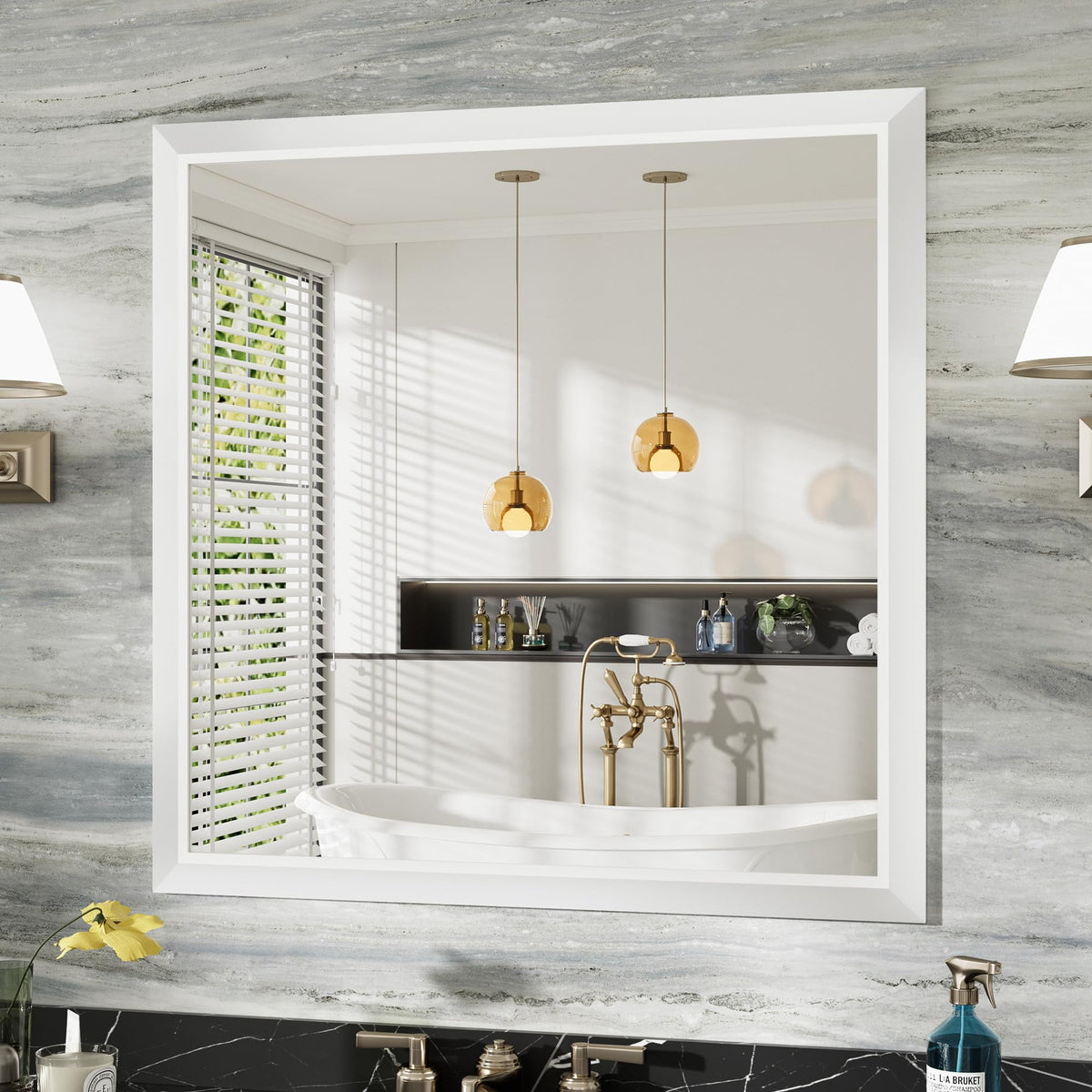 Briivue Black Metal Framed Bathroom Wall Mirror, 40x30 Inch
