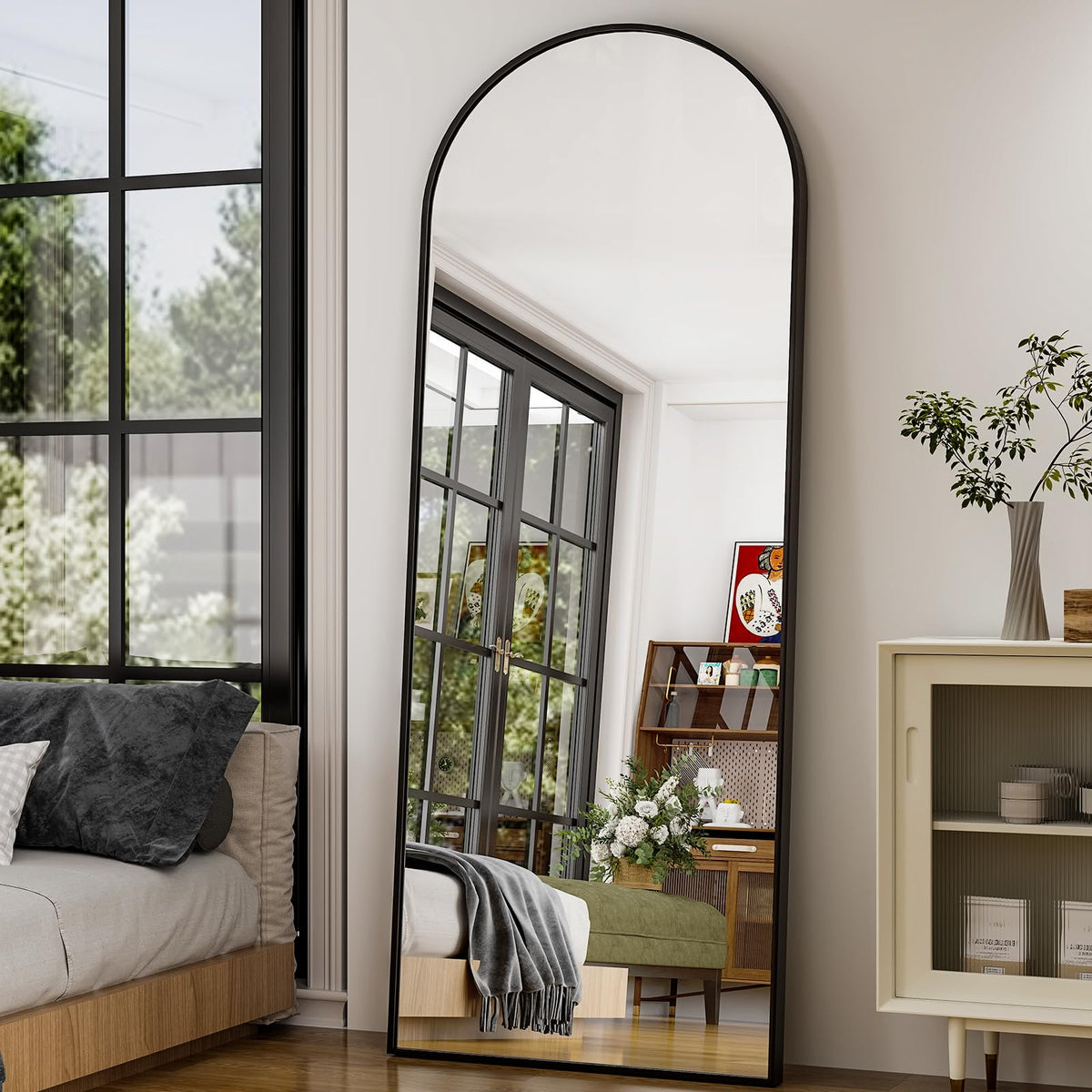 GLSLAND 30x71 Arched Full Length Mirror, Large Full Body Floor Mirror, Gold
