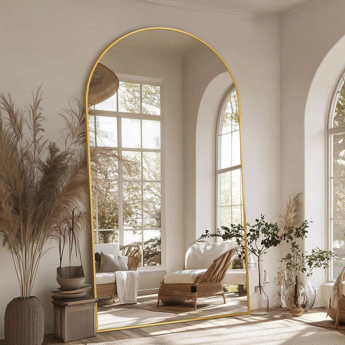 Antok 76" x34” Arched Full Length Mirror, Floor Mirror with Stand,Gold