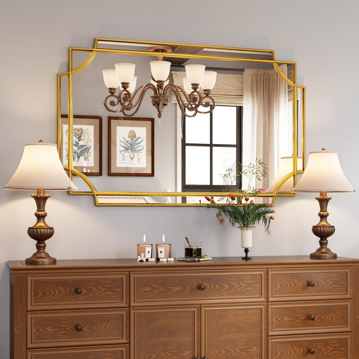 Kelly Miller 24"x48" Gold Foil Scalloped Edge Decorative Vanity Wall Mirror