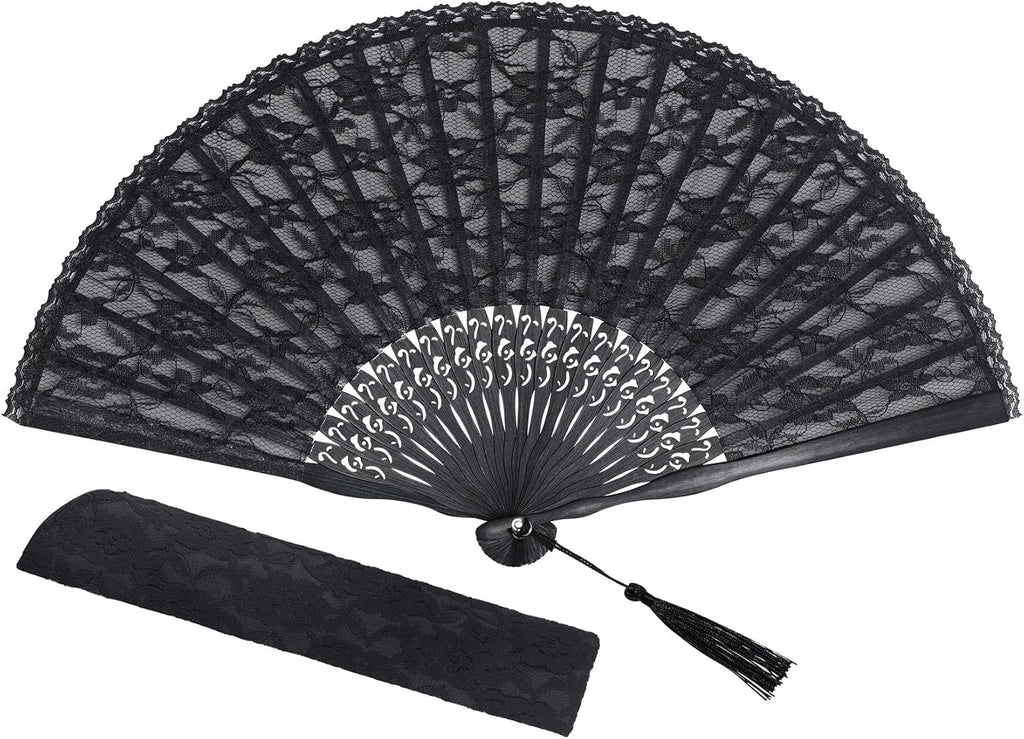 choyaxo Black Lace Handheld Fan Bamboo Folding Fan