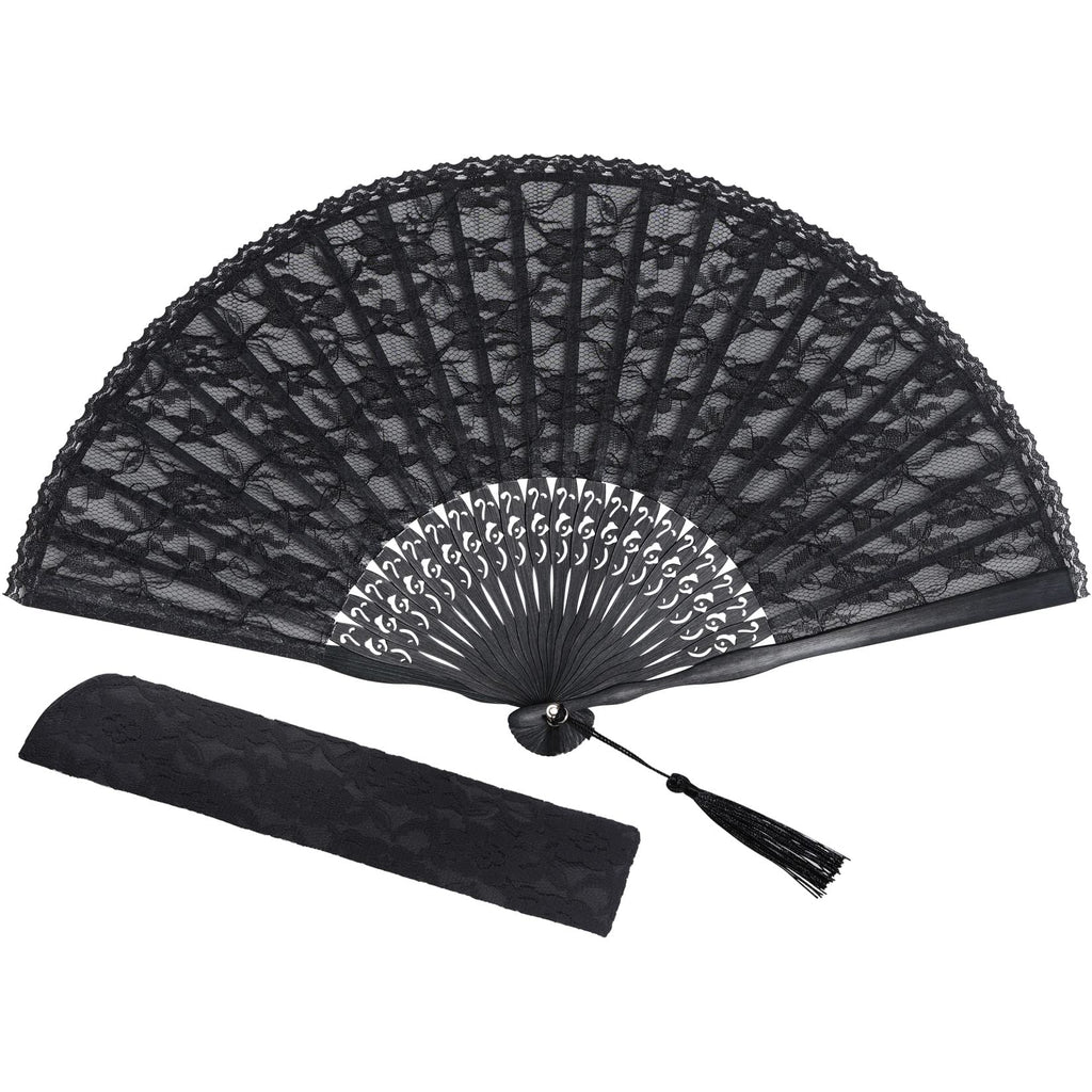 choyaxo Black Lace Handheld Fan Bamboo Folding Fan
