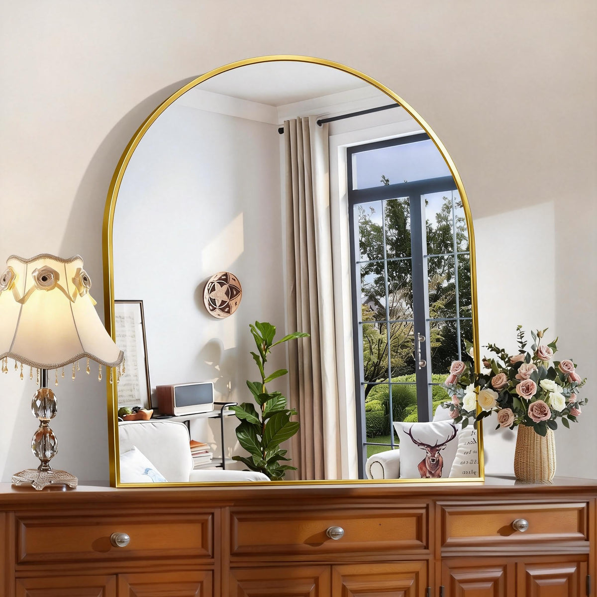 CIRCUMI Arched Wall Mirror, 36"x48" Black Arched Mirror for Bathroom
