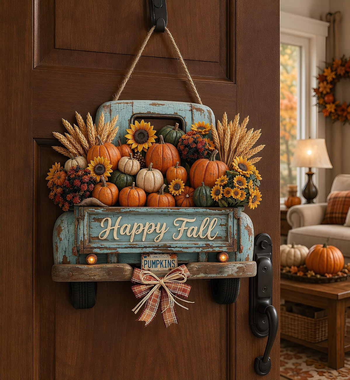 Fall Decorations for Home Fall Decor Truck Door Sign for Front Door Farmhouse Wooden Fall Truck Door Hanger Welcome Hanging Sign for Autumn Harvest Thanksgiving Outdoor Indoor Wall Home Decor