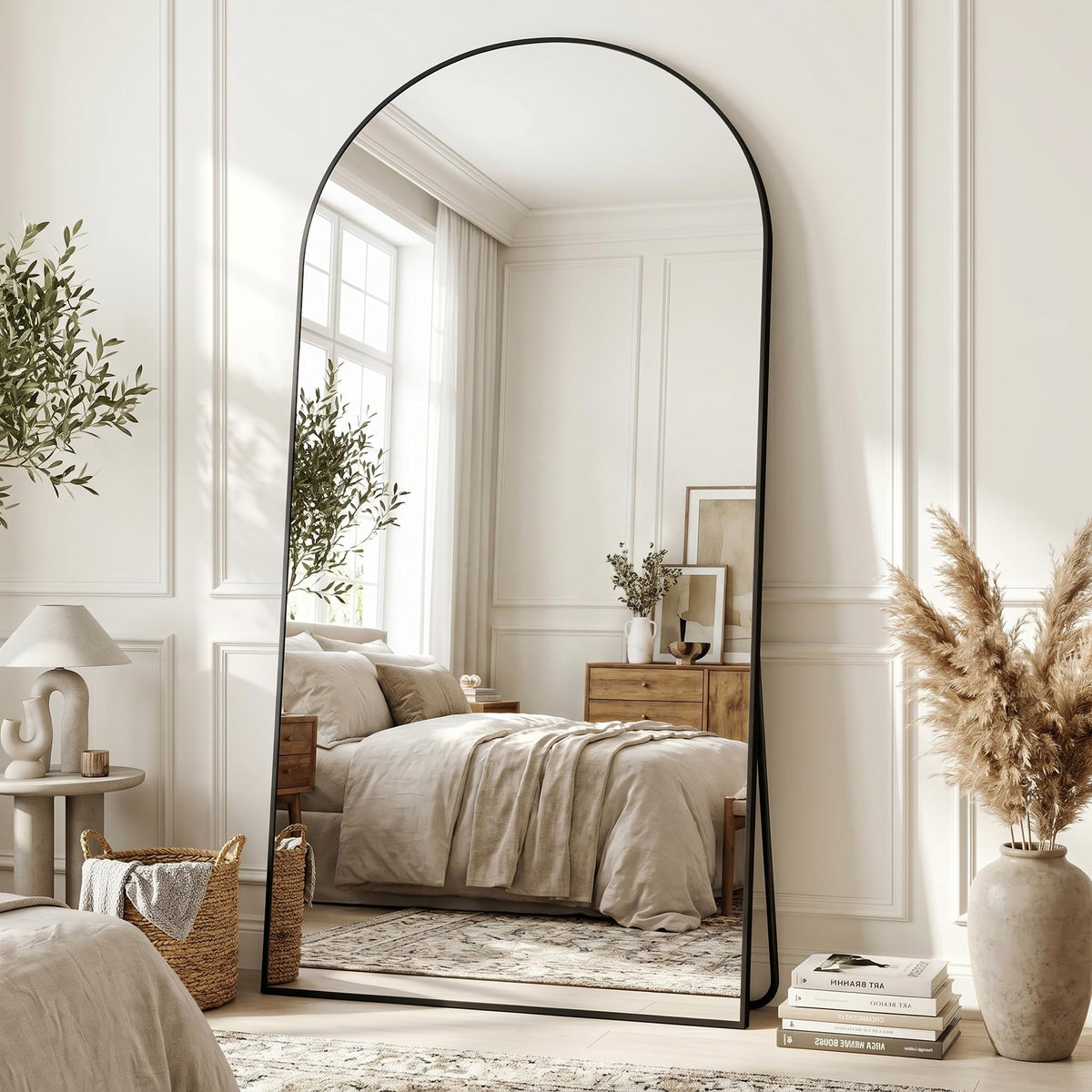 Full Length Mirror, 76"x34" Arched Floor Mirror, Gold