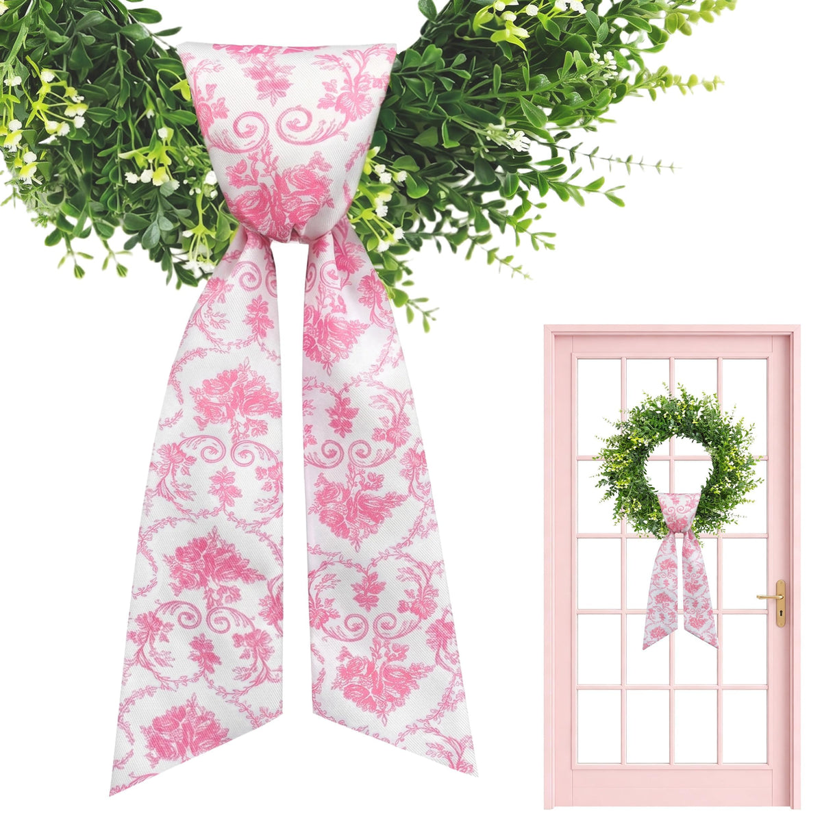 2 Pcs White Wreath Sash for Front Door, Embroidery Blank Wreath Sashes, Textured Twill Finish Sash Ribbon Accessories for Flower Bouquet Garland Yard Doorway Wedding Xmas, 4.9 x 57 Inches
