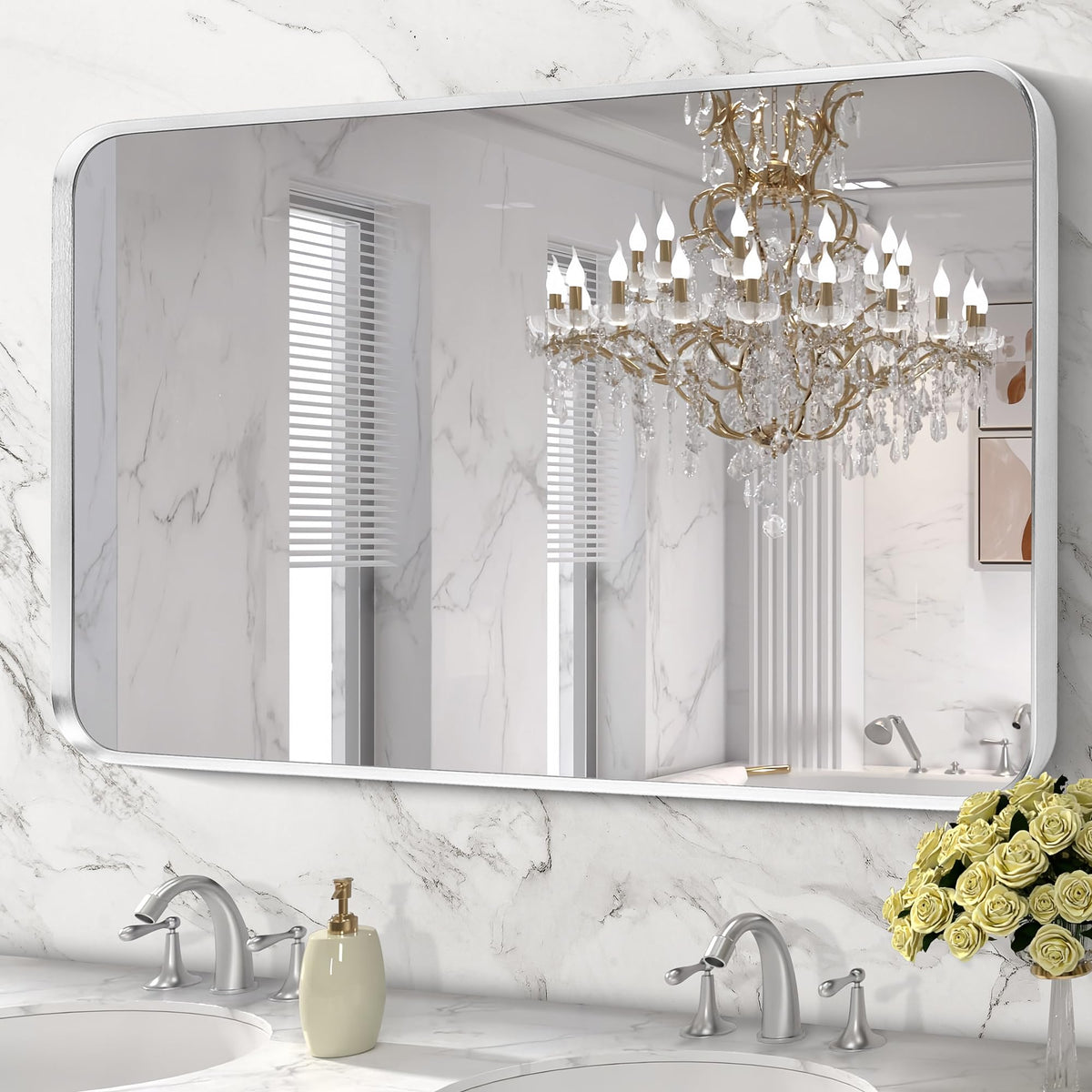 Wall Mount Mirror for Bathroom, Black Metal Framed, 24" x 36"