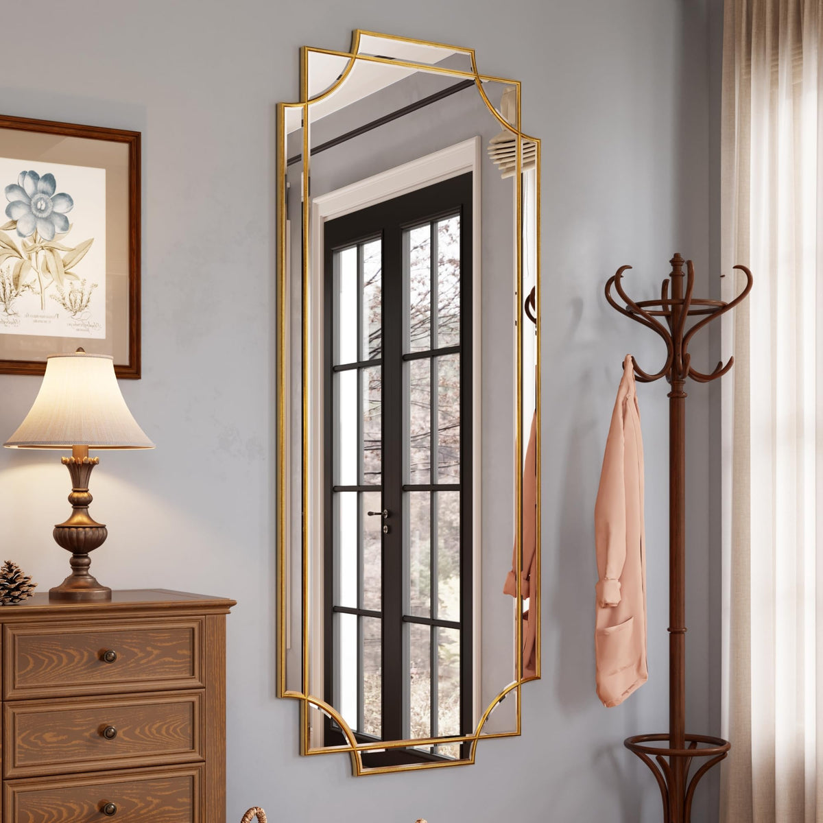 Kelly Miller 24"x48" Gold Foil Scalloped Edge Decorative Vanity Wall Mirror