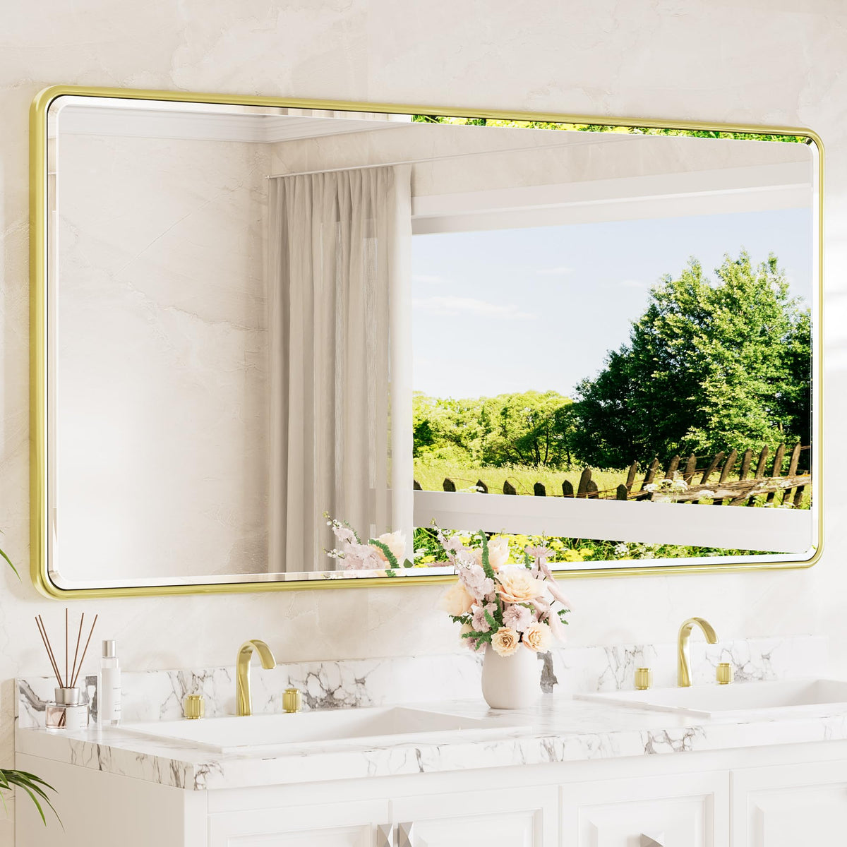 TETOTE Brushed Nickel Mirror 20 x 30 Beveled Edge Tempered Glass, Rounded Corner Rectangle Bathroom Mirror for Over Sink for Modern Bathroom, Living Room, Bedroom, Entryway