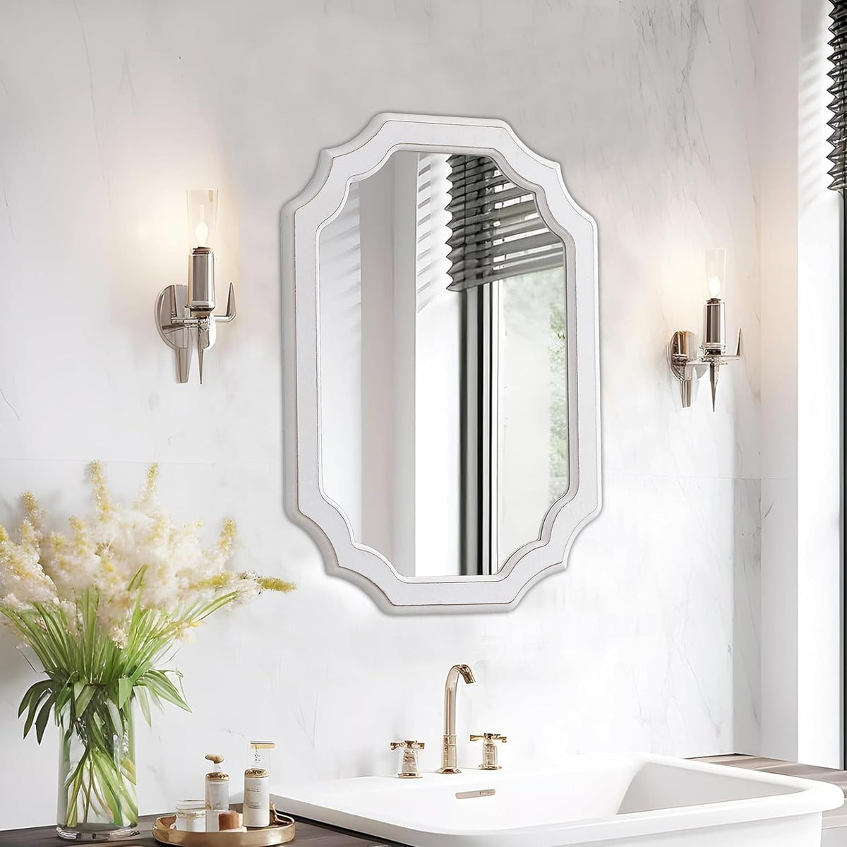 Rustic Oval Mirrors for Wall Decor 17 X 23 Inch, Distressed White