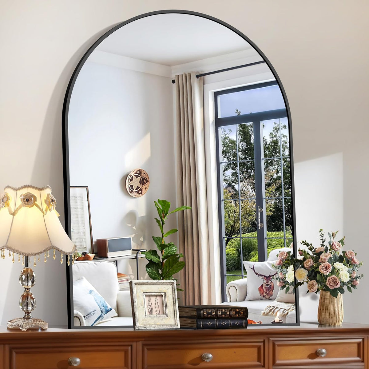 CIRCUMI Arched Wall Mirror, 36"x48" Black Arched Mirror for Bathroom